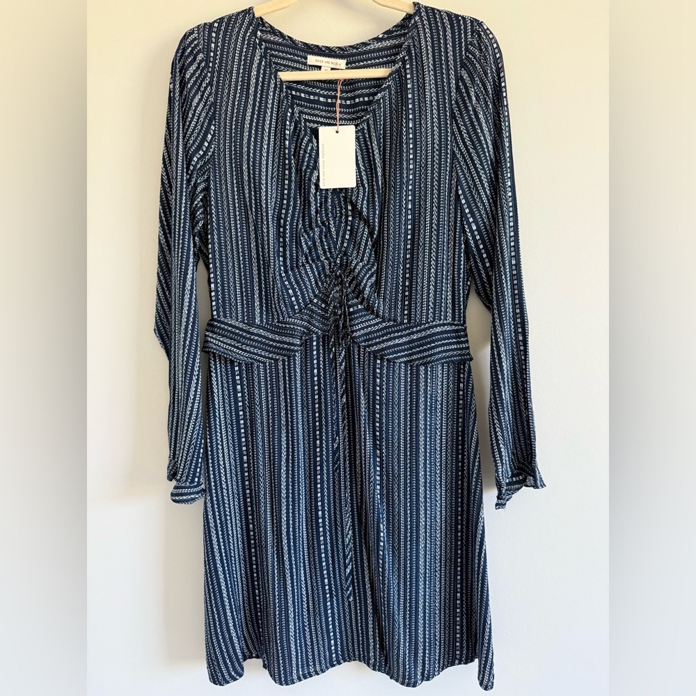 Skies Are Blue Metallic Striped Dress Size M NWT Blue Gold Lurex